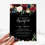 Rustic Black Botanical Wedding Breakfast Kaart<br><div class="desc">Deze bijtende zwarte botanische trouwontbijtuitnodiging is perfect voor een klassieke familie en vrienden dag nadat de bruiloft samen ontbijt krijgt. Het ontwerp is voorzien van bruine,  rode,  marineuze,  blauwe en zwarte stralende en grijze handbeschilderde bloemen in een zwarte achtergrond,  die de natuurlijke schoonheid inspireren.</div>