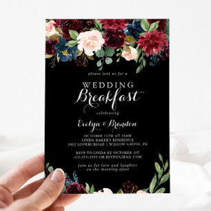 Rustic Black Botanical Wedding Breakfast Kaart