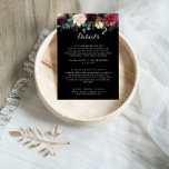 Rustic Black Botanical Wedding Details Informatiekaartje<br><div class="desc">Deze bijtende zwarte botanische bruiloft is de kaart voor een klassieke bruiloft. Het ontwerp is voorzien van bruine,  rode,  marineuze,  blauwe en zwarte stralende en grijze handbeschilderde bloemen in een zwarte achtergrond,  die de natuurlijke schoonheid inspireren.</div>