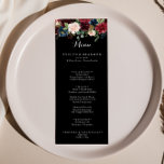 Rustic Black Botanical Wedding Dinner Menu Kaart<br><div class="desc">Deze superslanke zwarte botanische bruiloft is perfect voor een klassieke bruiloft. Het ontwerp is voorzien van bruine, rode, marineuze, blauwe en zwarte stralende en grijze handbeschilderde bloemen in een zwarte achtergrond, die de natuurlijke schoonheid inspireren. Dit menu kan worden gebruikt voor een trouwreceptie, een repetitief diner, een vrijgezellenfeest of een...</div>