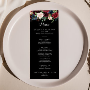 Rustic Black Botanical Wedding Dinner Menu Kaart