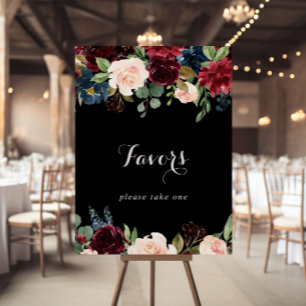 Rustic Black Botanical Wedding Favors Sign Poster