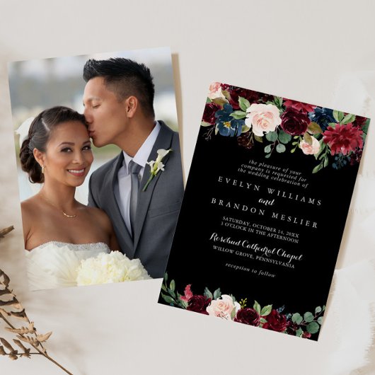 Rustic Black Botanical Wedding Kaart
