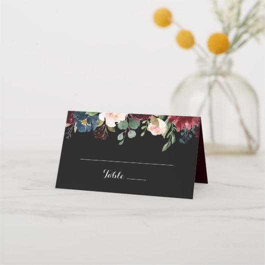 Rustic Black Botanical Wedding Plaatskaartje (Voorkant)