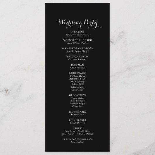 Rustic Black Botanical Wedding Program Programmakaart (Achterkant)