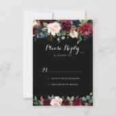 Rustic Black Botanical Wedding RSVP Kaart (Voorkant)