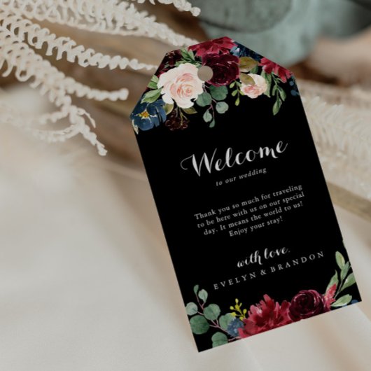 Rustic Black Botanical Wedding Welcome Cadeaulabel