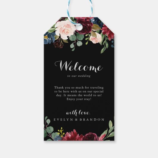 Rustic Black Botanical Wedding Welcome Cadeaulabel (Voorkant)
