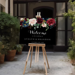 Rustic Black Botanical Wedding Welcome Sign Poster