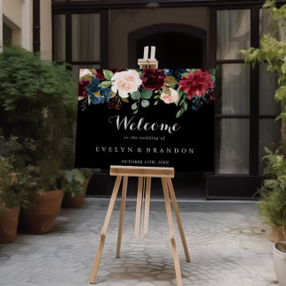 Rustic Black Botanical Wedding Welcome Sign Poster