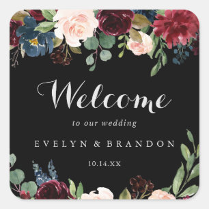 Rustic Black Botanical Wedding Welcome Vierkante Sticker