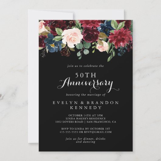 Rustic Black Botanisch 50ste Huwelijksjubileum Kaart (Voorkant)