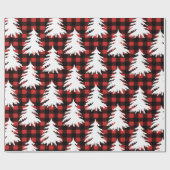 Rustic Black Buffalo Check Geplakte Witte Bomen Cadeaupapier (Vlak)