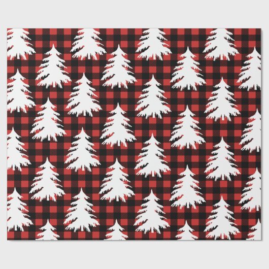 Rustic Black Buffalo Check Geplakte Witte Bomen Cadeaupapier (Vlak)