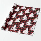 Rustic Black Buffalo Check Geplakte Witte Bomen Cadeaupapier (Uitgerold)