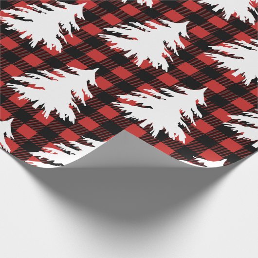 Rustic Black Buffalo Check Geplakte Witte Bomen Cadeaupapier (Hoek)