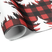 Rustic Black Buffalo Check Geplakte Witte Bomen Cadeaupapier (Rol Hoek)