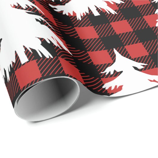 Rustic Black Buffalo Check Geplakte Witte Bomen Cadeaupapier (Rol Hoek)