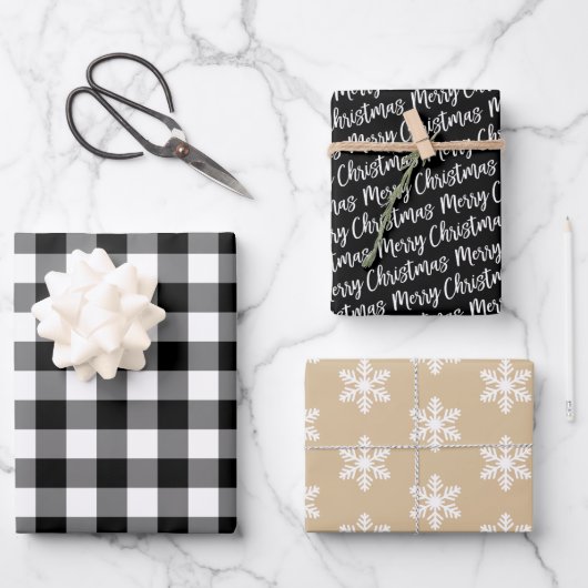 Rustic Black Buffalo Pset Merry Kerstmis Inpakpapier Vel (Voorkant)
