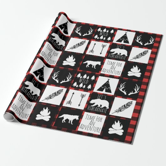Rustic Black Buffalo Pset Wilderness Adventure Cadeaupapier (Uitgerold)