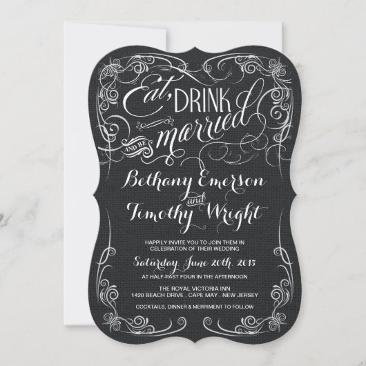 Rustic Black Burlap Die-Cut Wedding Invitations Kaart (Voorkant)