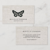 Rustic Black Butterfly Logo on Elegant Linen Visitekaartje (Voorkant / Achterkant)