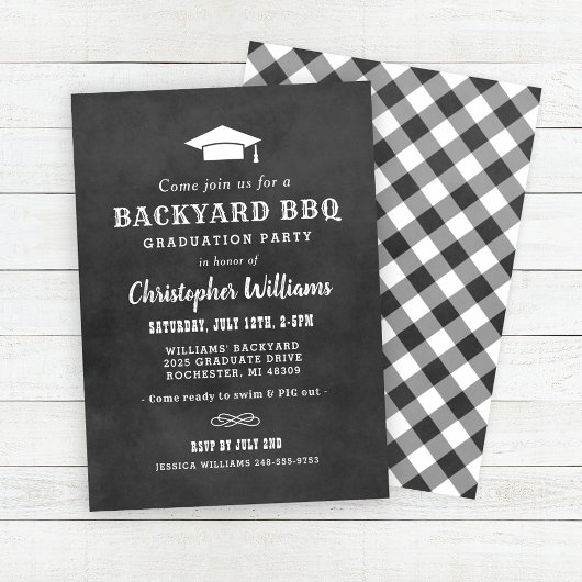 Rustic Black Chalkboard Backyard BBQ Afstuderen Kaart