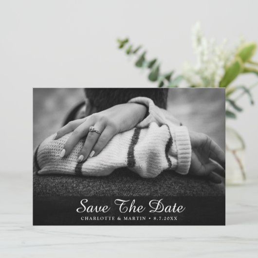 Rustic Black Chalkboard bewaart datumfotokaarten Save The Date (Staand voorkant)