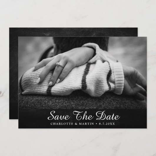 Rustic Black Chalkboard bewaart datumfotokaarten Save The Date (Voorkant / Achterkant)