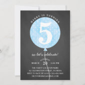 Rustic Black Chalkboard Blue Balloon Boy Birthday Kaart (Voorkant)