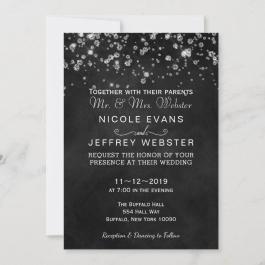 Rustic Black Chalkboard Diamonds Elegant Wedding Kaart (Voorkant)