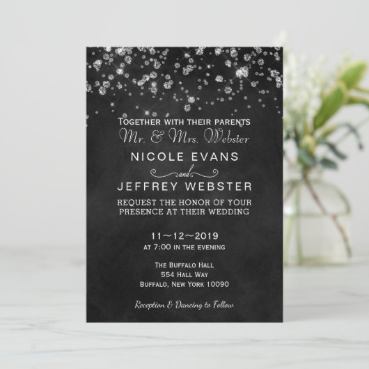 Rustic Black Chalkboard Diamonds Elegant Wedding Kaart (Staand voorkant)