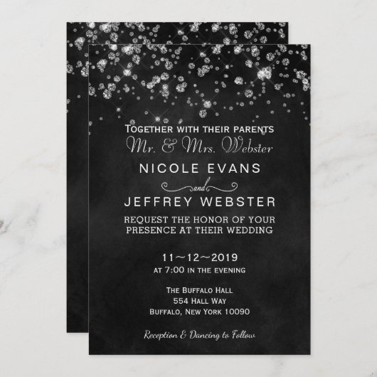 Rustic Black Chalkboard Diamonds Elegant Wedding Kaart (Voorkant / Achterkant)