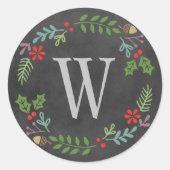Rustic Black Chalkboard Monogram Holiday Wreater Ronde Sticker (Voorkant)