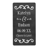 Rustic Black Chalkboard Script Monogram Weddenscha Etiket (Voorkant)