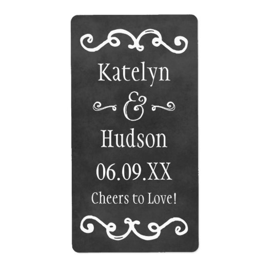 Rustic Black Chalkboard Script Monogram Weddenscha Etiket (Voorkant)