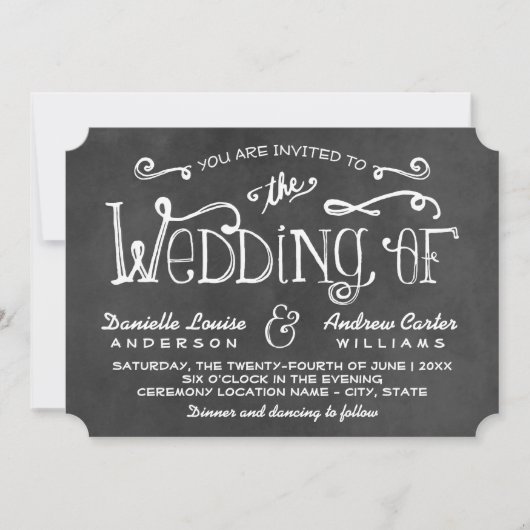 Rustic Black Chalkboard Script Weddenschap Kaart (Voorkant)