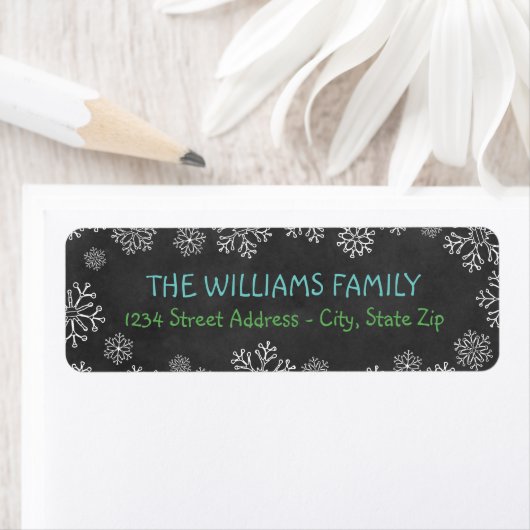 Rustic Black Chalkboard Snowflake Return Address Etiket (Insitu)