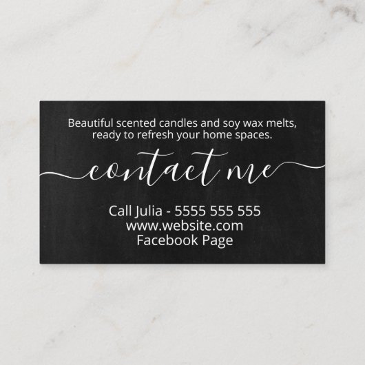 Rustic Black Chalkboard Soy Candle Visitekaartje (Achterkant)