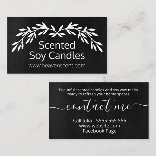 Rustic Black Chalkboard Soy Candle Visitekaartje (Voorkant / Achterkant)