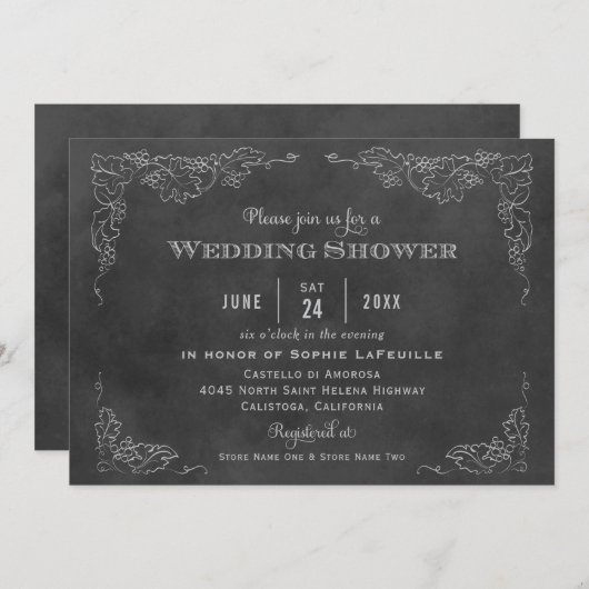 Rustic Black Chalkboard Vineyard Wedding Shower Kaart (Voorkant / Achterkant)