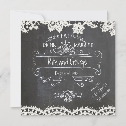 Rustic Black Chalkboard Vintage Wedding Uitnodigin Kaart (Voorkant)
