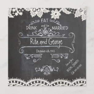 Rustic Black Chalkboard Vintage Wedding Uitnodigin Kaart