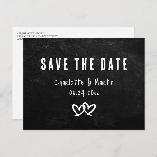 Rustic Black Chalkboard Wedding Save the Date Briefkaart (Voorkant / Achterkant)