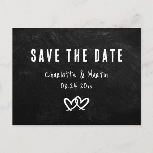 Rustic Black Chalkboard Wedding Save the Date Briefkaart (Voorkant)