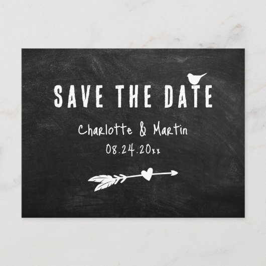 Rustic Black Chalkboard Wedding Save the Date Briefkaart (Voorkant)