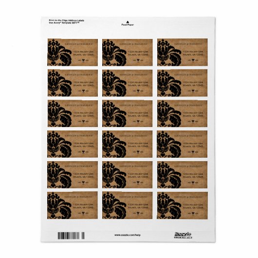  Rustic Black Damask Wedding Etiket (Full Sheet)