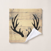 Rustic Black Deer Antlers & Farmhouse Wood Planks Bad Handdoek (Wasdoekje)