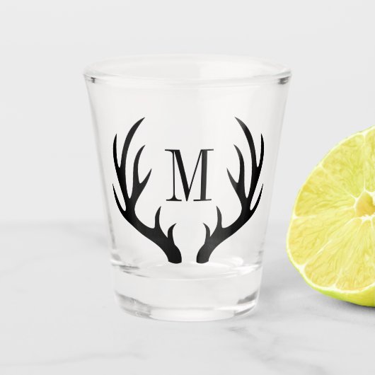 Rustic Black Deer Antlers | Monogram Shot Glas (Voorkant)