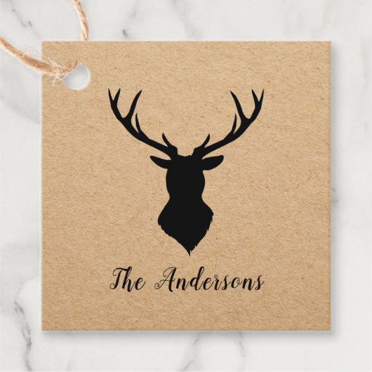 Rustic Black Deer | Kraft | Familienaam Bedankjes Labels (Voorkant)